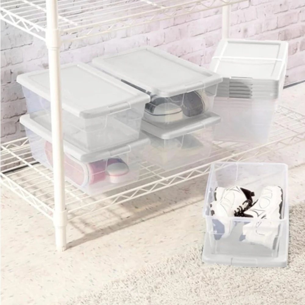 Set/2 Sterilite Shoe Boxes for Storage, Inventory, Crafts, Clear, White, NEW